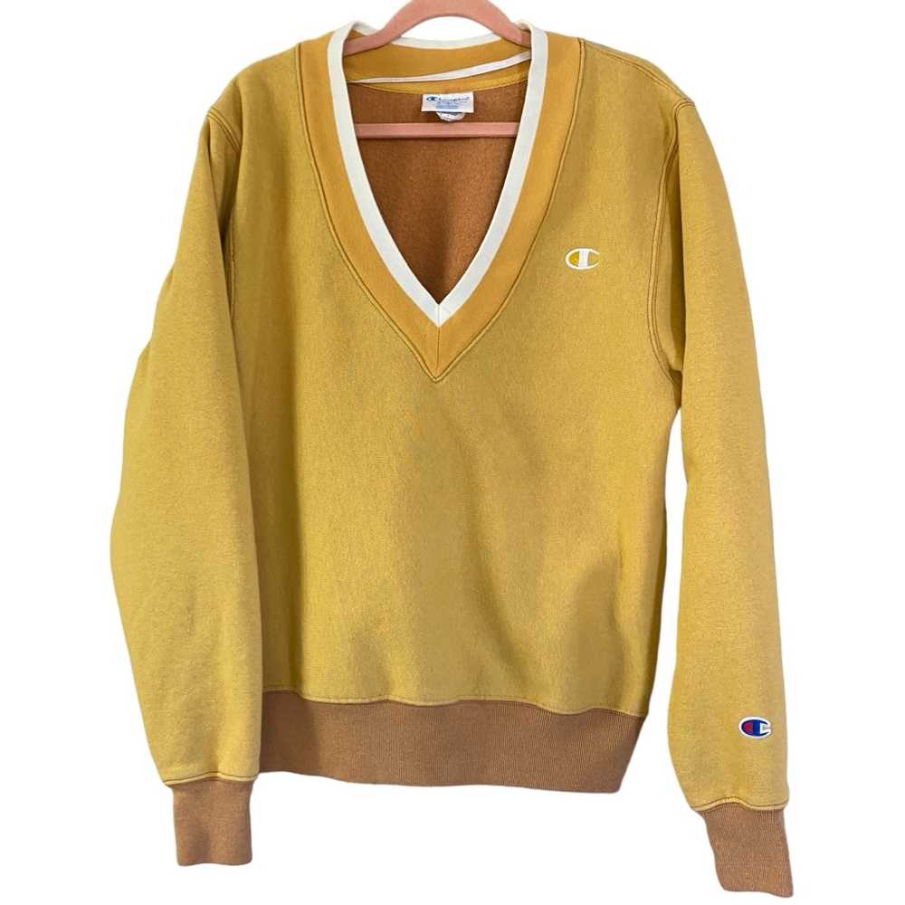 Champion Women's V-Neck Yellow Sporty Sweater